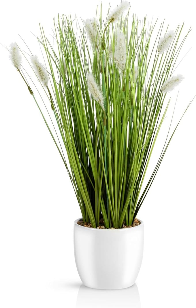 Decoratief Kunstgras in Witte Keramische Pot (42 cm) - Levensecht Groen