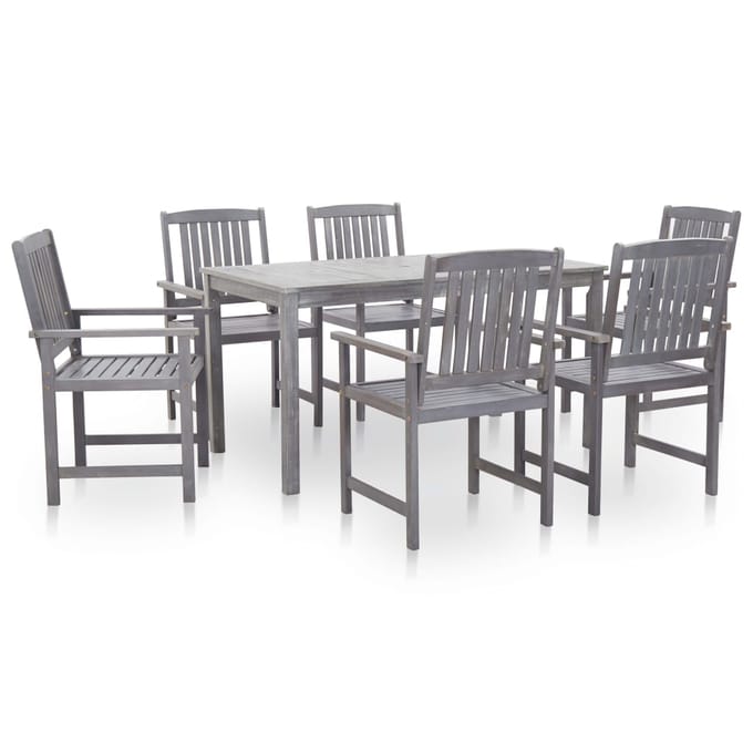 vidaXL - 7-delige - Tuinset - massief - acaciahout - greywash