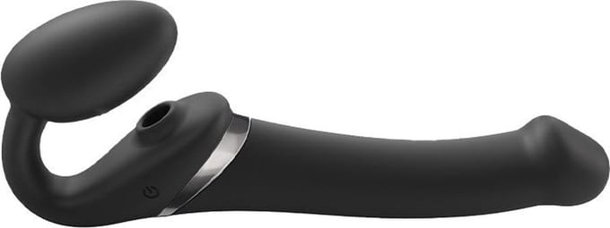 Strap-On-Me - Strapless Strap-on Vibrator Met Luchtdruk Stimulatie - Zwart - Maat S