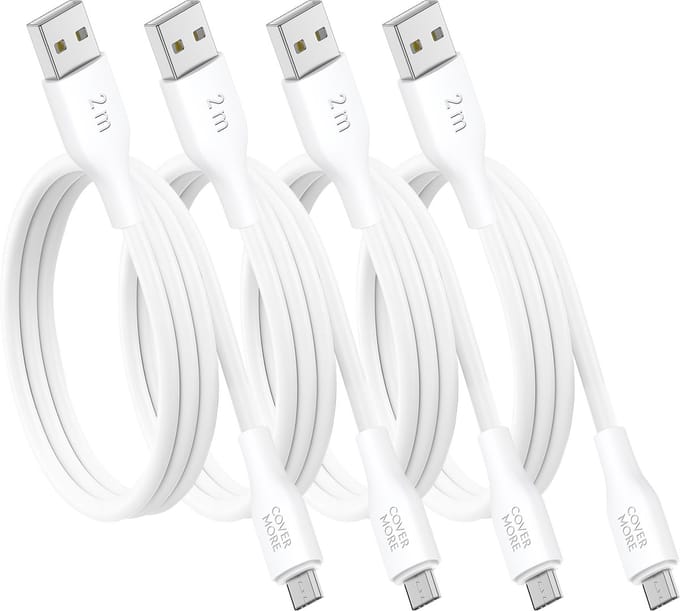 Micro usb kabel - Usb naar Micro - Oplaadkabel - 4 stuks - 2 meter - Wit