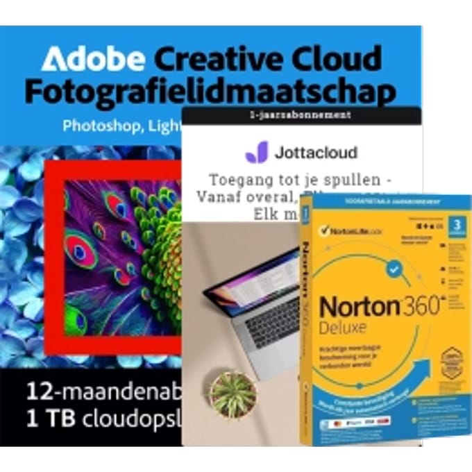Adobe Photography Plan 1 TB + Norton 360 Deluxe 3 PC + Jottacloud Personal | 1 Jaar