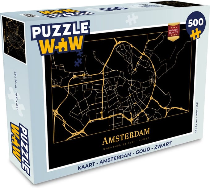 Puzzel Kaart - Amsterdam - Goud - Zwart - Legpuzzel - Puzzel 500 stukjes
