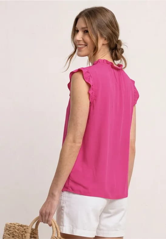 Blousetop met gespleten hals en ruches