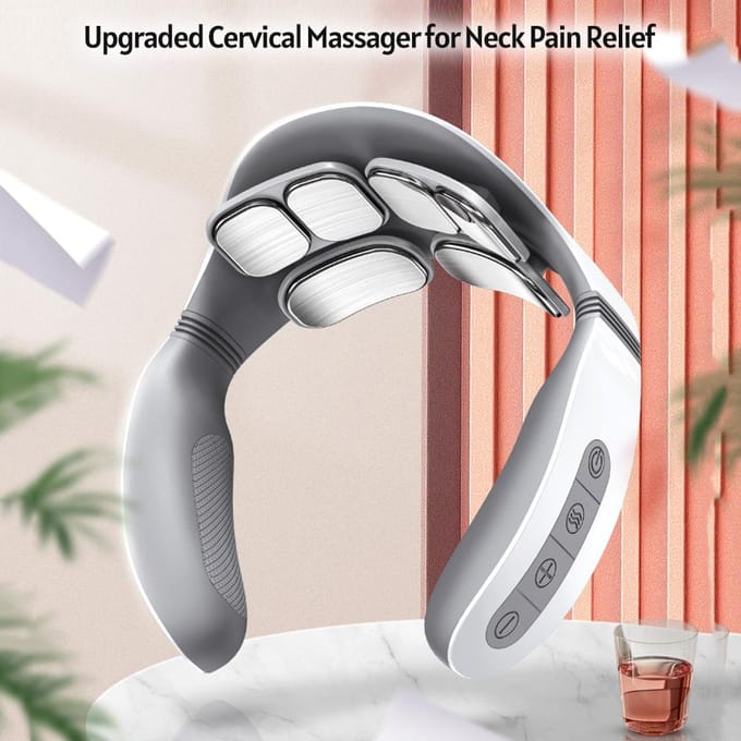 Draagbare elektrische nekmassager Cervicale stimulator voor nekontspanning Pijnbestrijding Verwarmingstherapie 5 wit