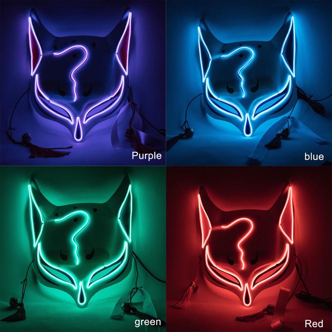 Led Fox Drift Mask Halloweenmasker Lichtgevend voor Maskeradefeesten Carnaval red