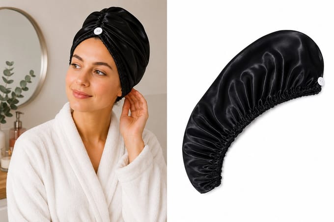 Satijnen Haarhanddoek Tulband – Zwart – Anti-Pluis & Sneldrogend