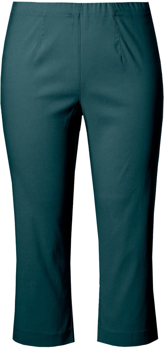 Ulla Popken - Dames - Bengalin broek kuitlang elastische tailleband stretch - Petrol - Maat 60