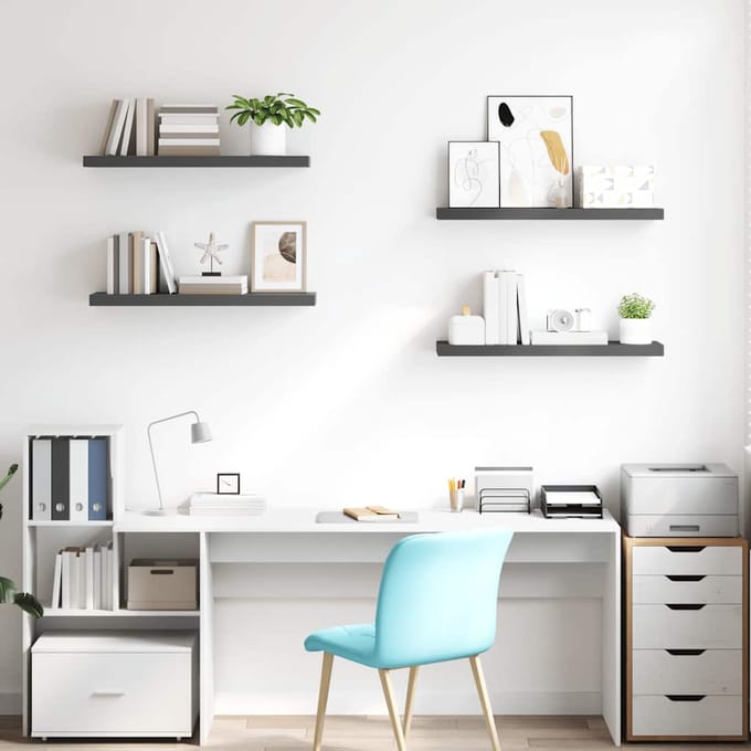 vidaXL - Wandschappen - zwevend - 4 - st - 80x23,5x3,8 - cm - MDF - hoogglans - grijs