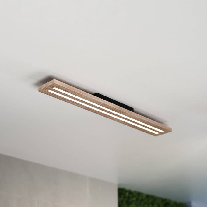 MCJ Woody LED plafondlamp, lengte 80 cm, eiken/zwart, 3.000 K