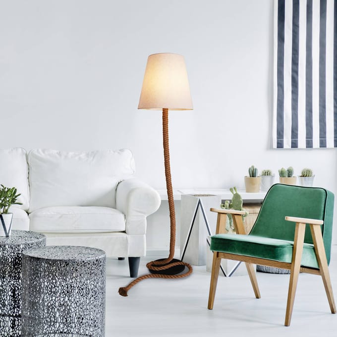 Näve Textiel-vloerlamp Rope met natuurlijk touw
