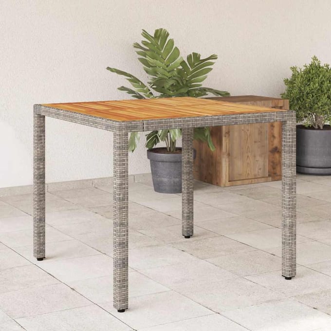 vidaXL - Tuintafel - met - acaciahouten - blad - 90x90x75 - cm - poly - rattan - grijs