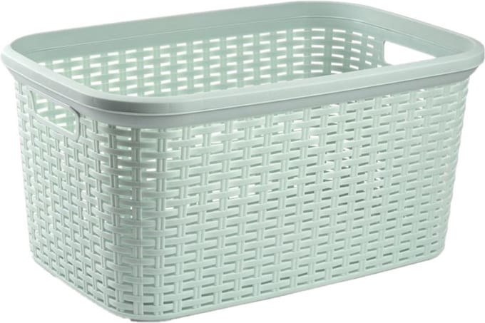 Plasticforte Wasmand - 2x - 35 liter - rotan - mintgroen - kunststof - 53 x 36 x 26 cm