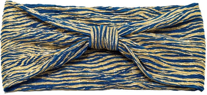 Emilie collection – Haarband – Blauw - Goud – Glitterstof – Elastisch – Strikdetail