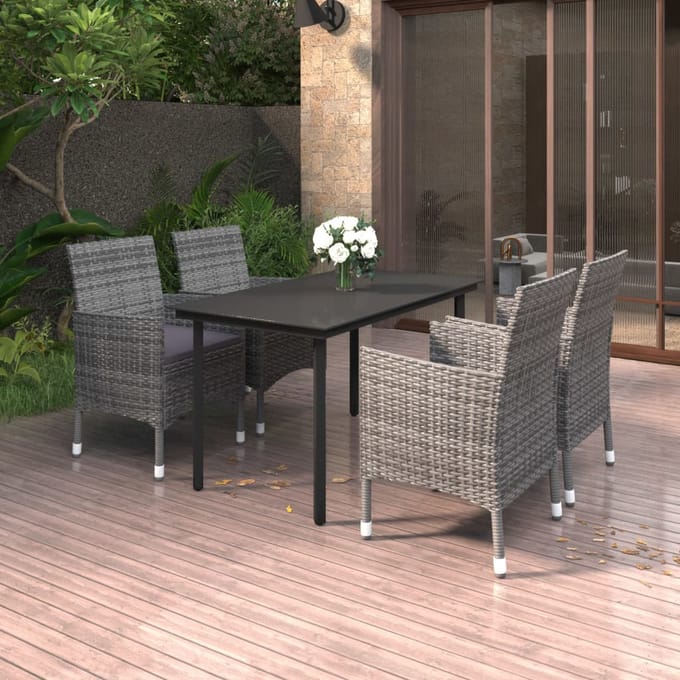 vidaXL - 5-delige - Tuinset - met - kussens - poly - rattan - en - glas