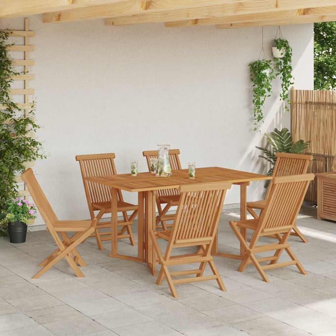 vidaXL - Tuin - Eettafel - Set - 7 - st - Bruin - Massief - Teakhout