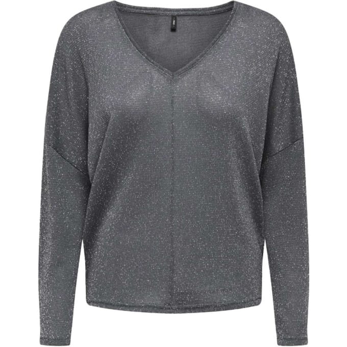 Only Onlisabel l/s v-neck shine top jrs magnet/silver g