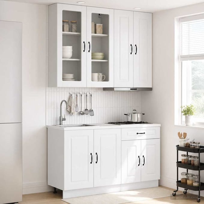 vidaXL - Keukenblok - KALMAR - 4 - st - Hoogglans - Wit - Bewerkt - hout