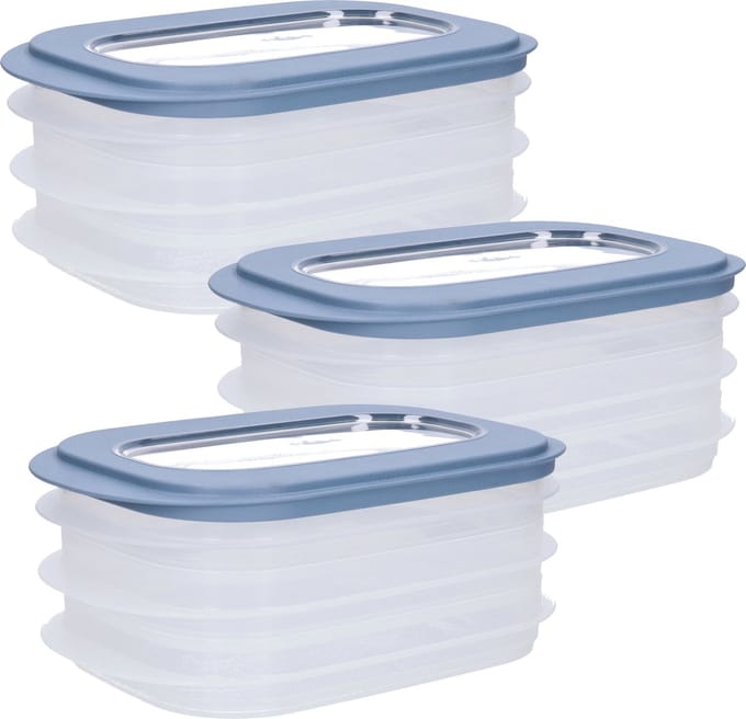 Sunware Vleeswarendoos - 9x - voedsel bewaarbakjes - transparant/blauwgrijs - bakjes