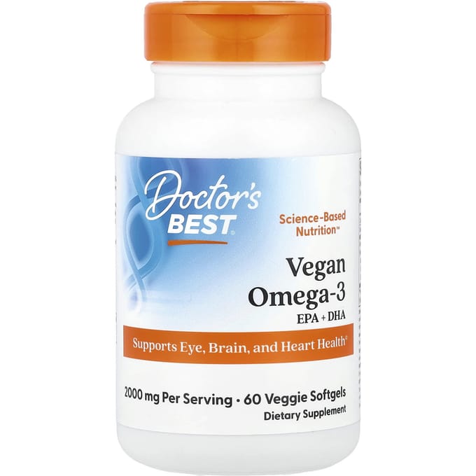 Doctor's Best, vegan omega-3, EPA+DHA, 2.000 mg, 60 vegetarische softgels (1.000 mg per softgel)