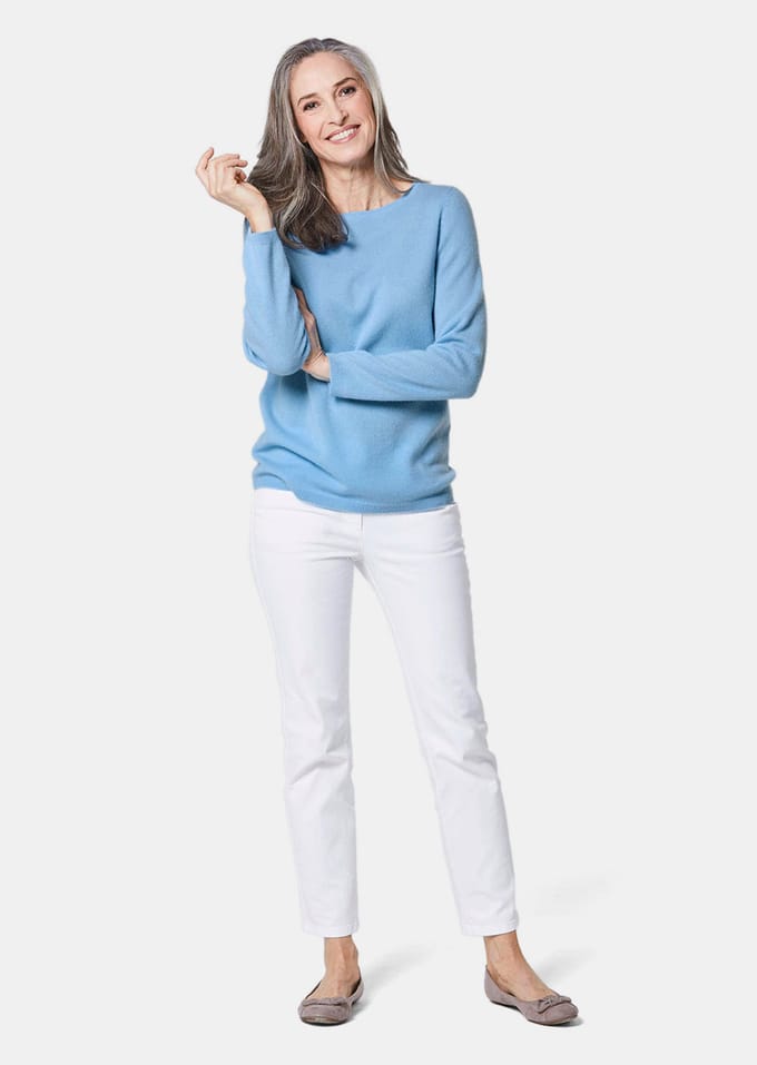 Pullover van kasjmier met boothals - blauw - Gr. 46 van Goldner Fashion