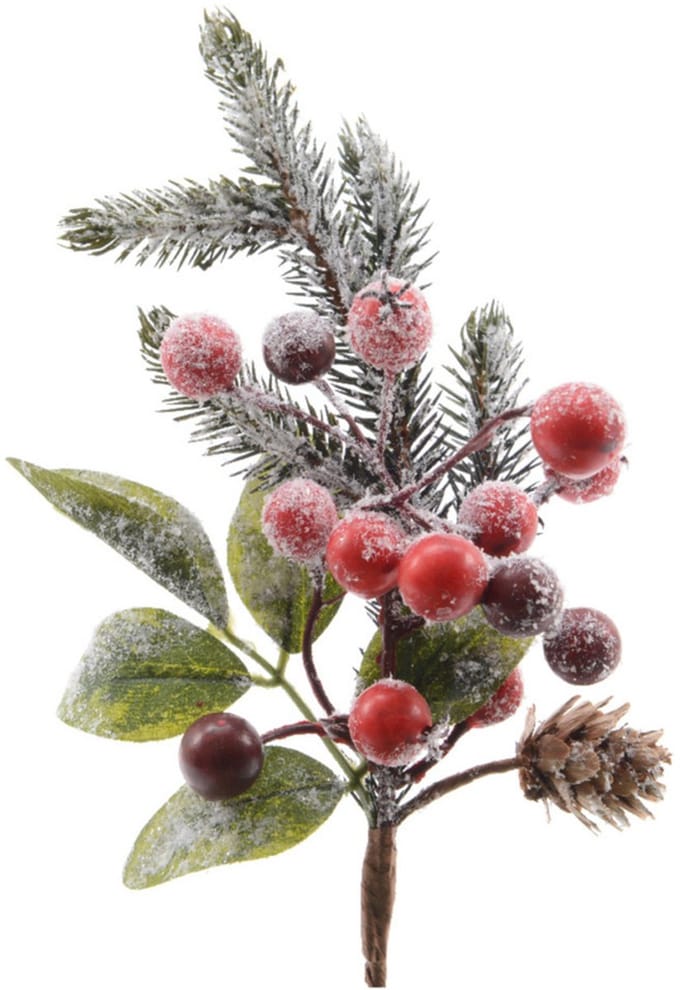 Kerststukje instekertjes - bessen/sneeuw - groen/rood - 20 cm