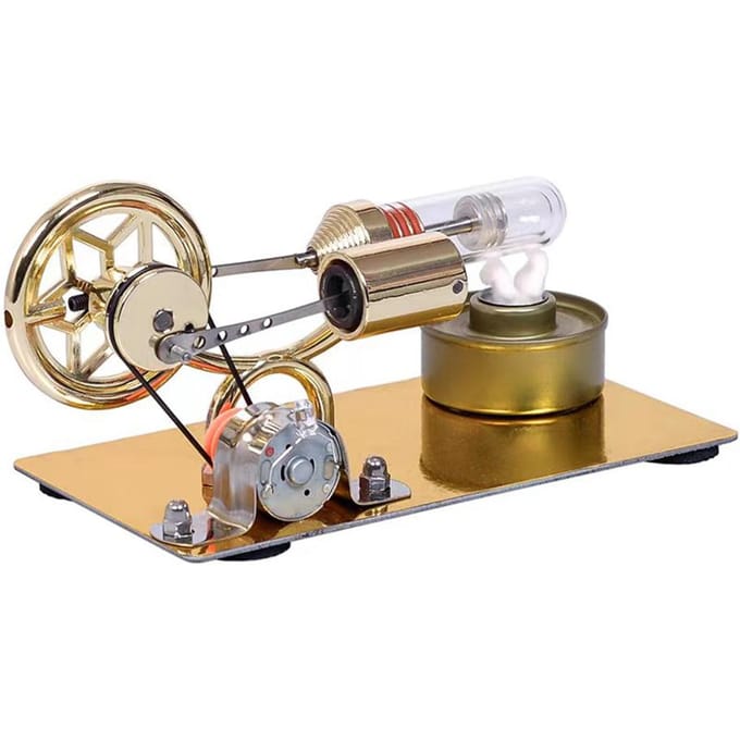 Hetelucht Stirlingmotor Motor Model Elektriciteitsgenerator Motor met LED-lamp Zespuntige ster goud