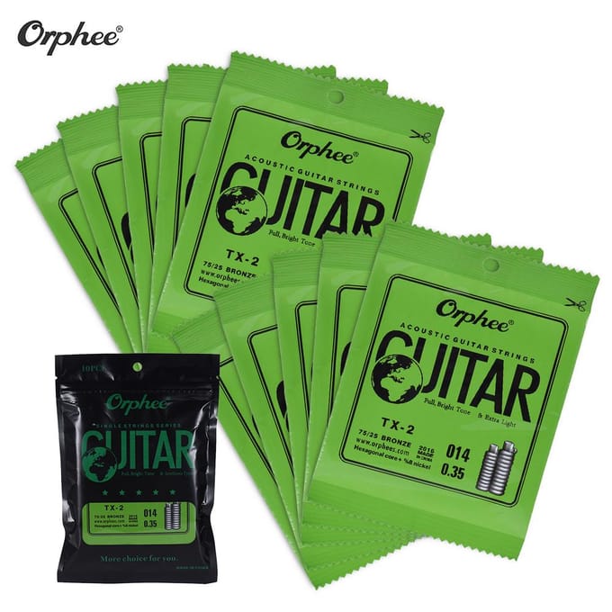 Orphee TX-3 vervanging voor enkele snaren voor akoestische folkgitaar 3e G-snaar (.023) 10-pack black
