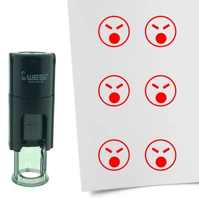 CombiCraft Stempel Smiley Boos 10mm rond - Rode inkt