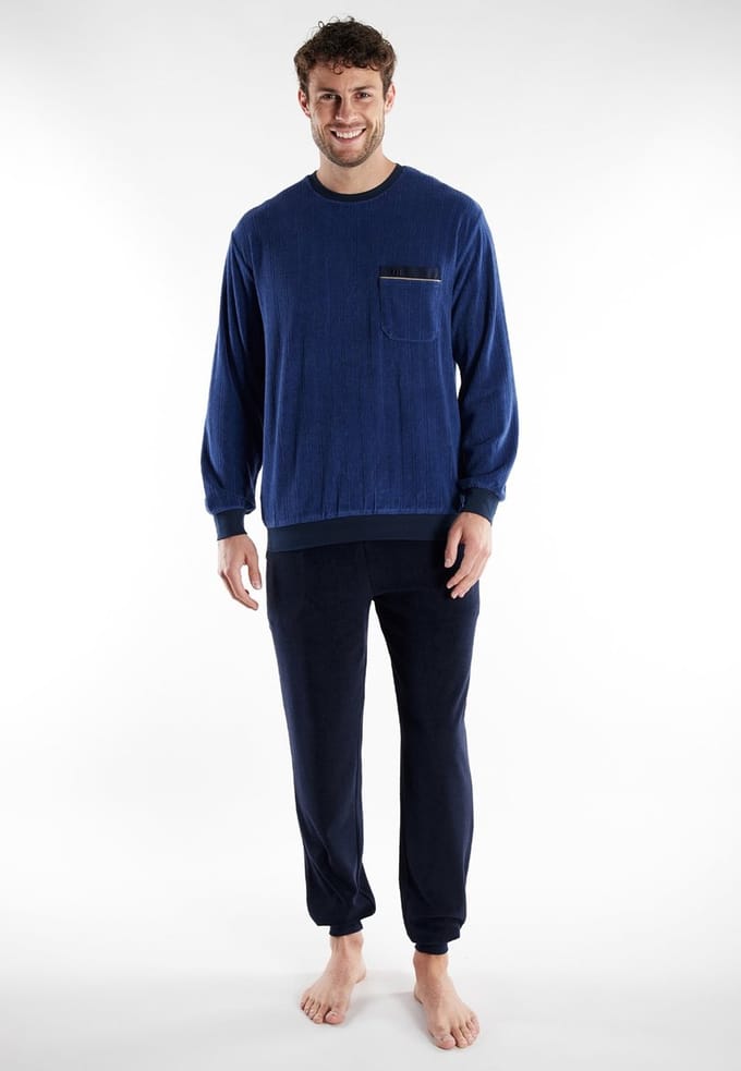 Götzburg - Premium badstof heren pyjama - Winter - Blauw- Maat 3XL