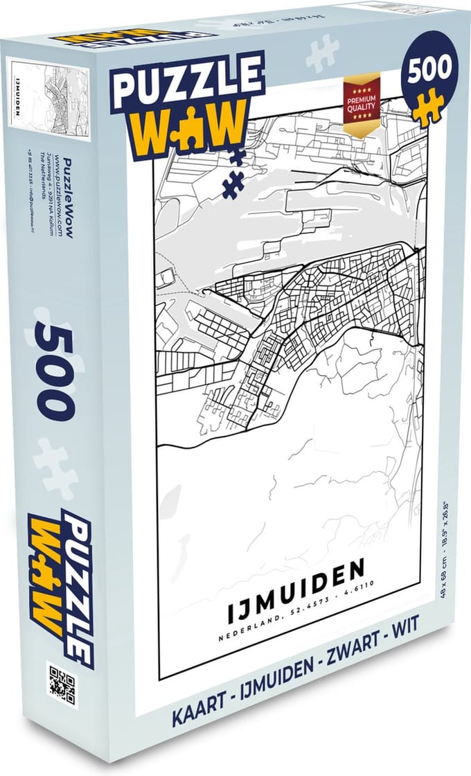 Puzzel Kaart - IJmuiden - Zwart - Wit - Legpuzzel - Puzzel 500 stukjes