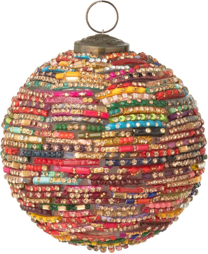 J-Line kerstbal Kralen - glas - rood/goud - small