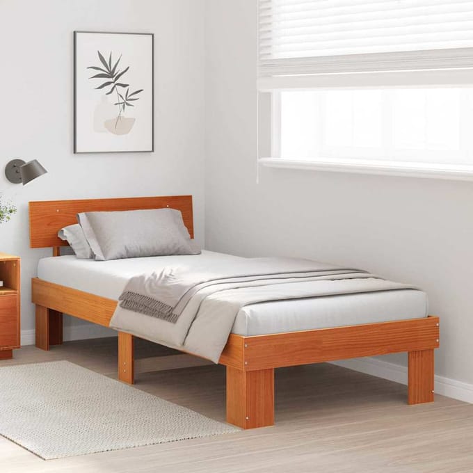 vidaXL - Bedframe - met - hoofdeinde - Wasbruin - 80 - x - 200 - cm - Massief - grenenhout