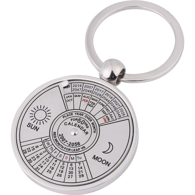 Antieke 50 Jaar Eeuwigdurende Kalender Sleutelhanger Metalen Sleutelhanger Accessoire gray