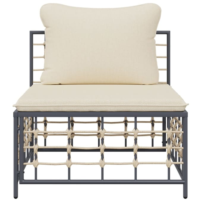 vidaXL Tuinmiddenbank met beige kussens poly rattan