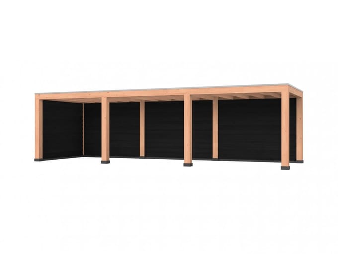 Douglas overkapping, 900 x 300, met achterwand en zijwand, Westwood Modern Basic zwart