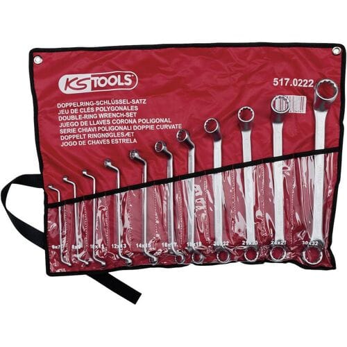 KS Tools CLASSIC - Dubbele ringsleutelset - gebogen uitvoering - complete set - duurzaam staal