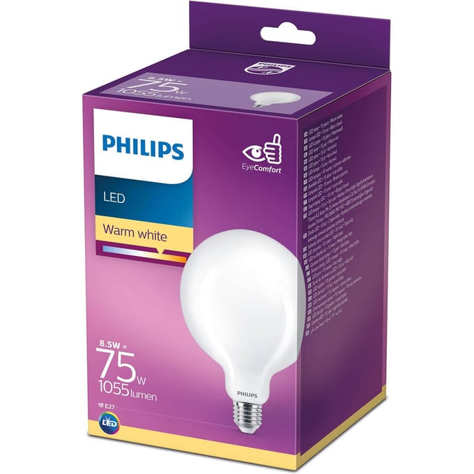 Philips LED lamp - Globelamp met E27 fitting - Warmwit licht: 2700K - 75W - Mat glas