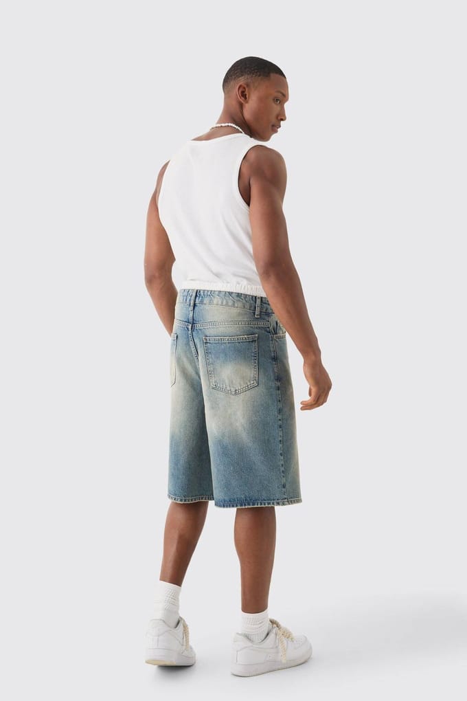 Double Waist Band Denim Jorts in Lichtblauw | Light Blue | Size 32