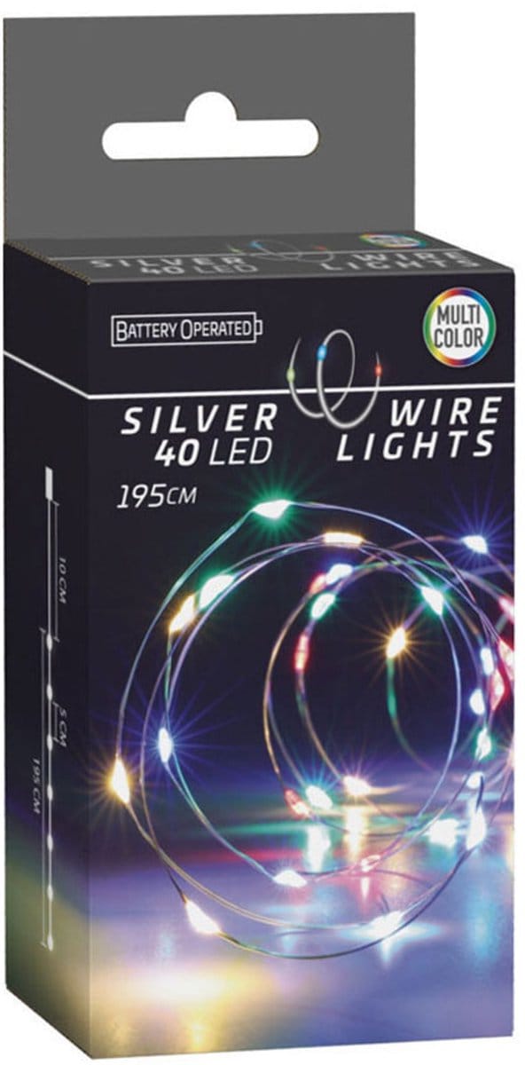 Led Lichtsnoer Zilverdraad, 195cm - Gekleurd
