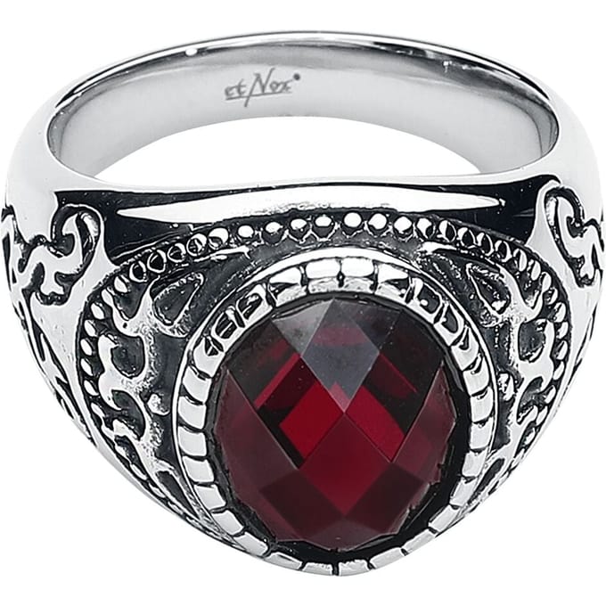 etNox hard and heavy - Gothic Ring - Dark Ruby - zilverkleurig-rood