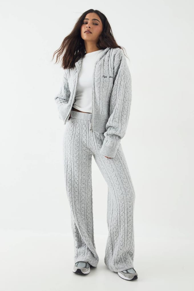 Dames DSGN Studio Kabelgebreide Rechte Pijp Broek | Ash Grey | Maat: Medium