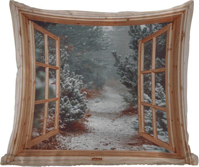 Tuinkussen - Bos - Winter - Bomen - Natuur - Pad - Doorkijk - 40x40 cm - Weerbestendig
