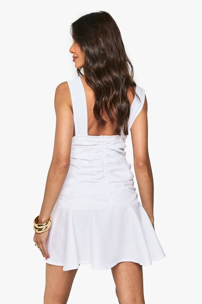 boohoo Dames Linnen-look geruched skaterjurk | Wit | Maat: 40