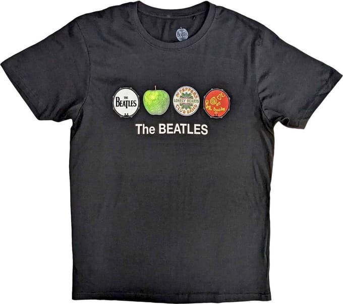 The Beatles - Apple & Drums Heren T-shirt - M - Zwart