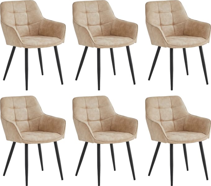 Colenis® - Oriana Eetkamerstoel - Set Van 6 - Beige - Microfiber Stof - Industrieel