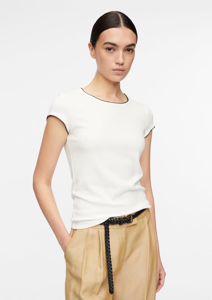 comma - female - T-shirt van viscosemix met contrastdetail