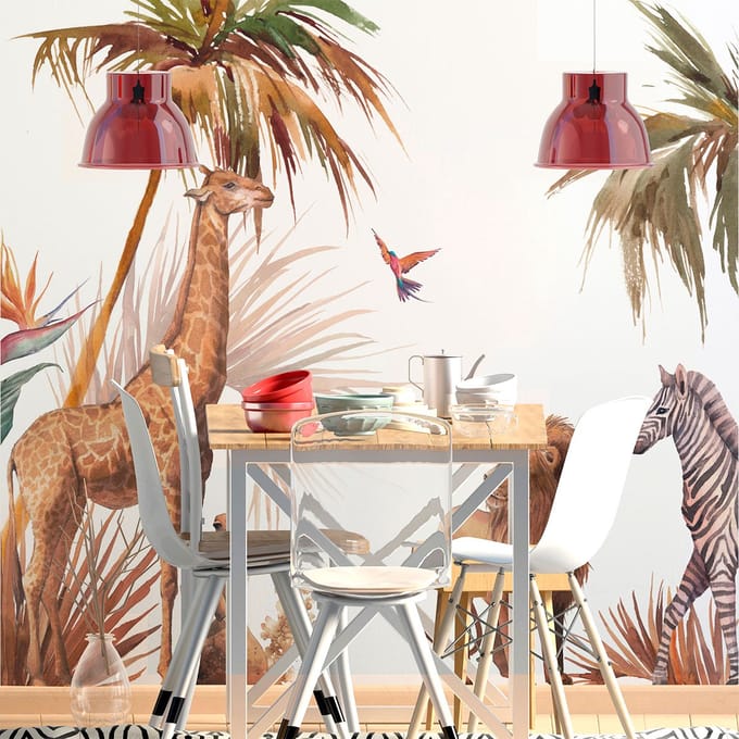 Vooraf gelijmd panoramisch behang, equatoriale jungle, H 280 x B 240 cm