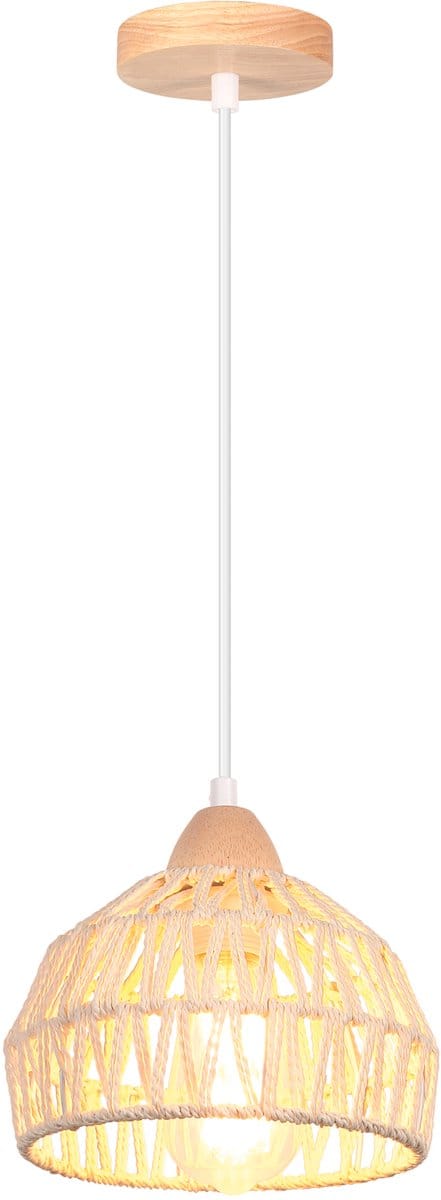 Boho Hanglamp Geweven E27 Plafondlamp voor Slaapkamer Kroonluchter voor Woonkamer Keuken Hal Wit