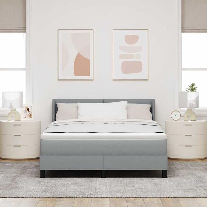 vidaXL - Boxspring - bed - met - hoofdeinde - Lichtgrijs - 200 - x - 140 - cm - Stof