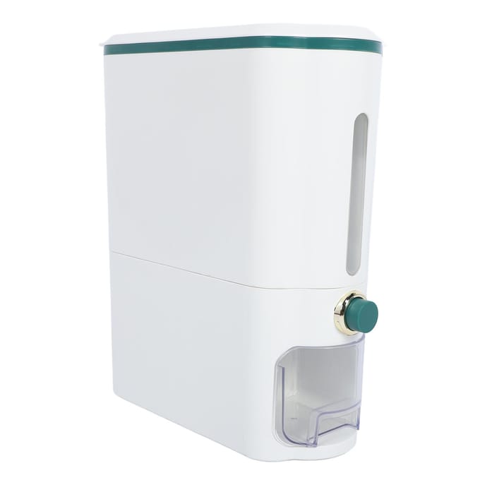 Rijstdispenser met grote capaciteit, luchtdichte rijstcontainer, rijstemmer met persbediening, graancontainer voor opslag. donkergroene kleur